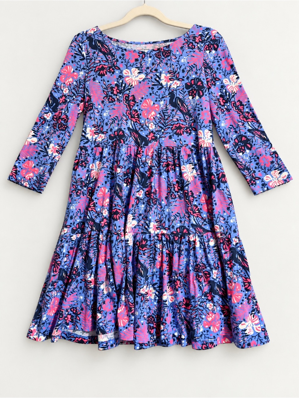 Girls' Blue Floral Tiered Dress - Brand Not Visible